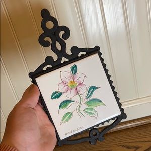 Small floral hand painted trivet